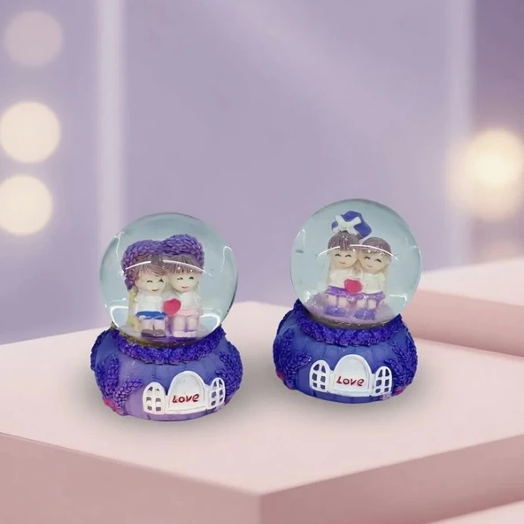 Işıklı Mini Boy Kar Küresi - Pilli - Romantik Çift Temalı - Hediyelik ürün görseli 1