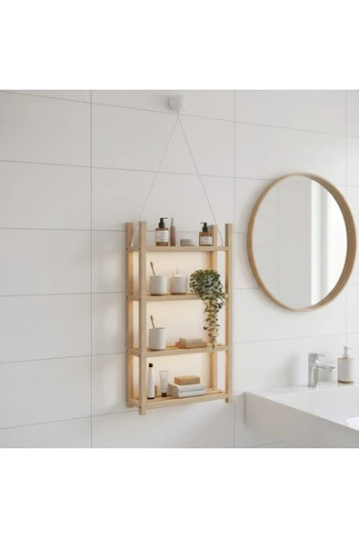 Ev dekka FlyAhşap Masif Meşe 3 Katlı Banyo Rafı - Dekoratif İskandinav Tasarım Asma Düzenleyici - 30x60 cm ürün görseli 1