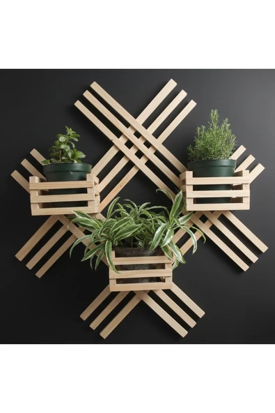 Ev dekka 60x60 cm Doğal Ahşap Çapraz Tasarım Duvar Rafı - Kahve ve Ham Ahşap Renk Seçenekli ürün görseli 1