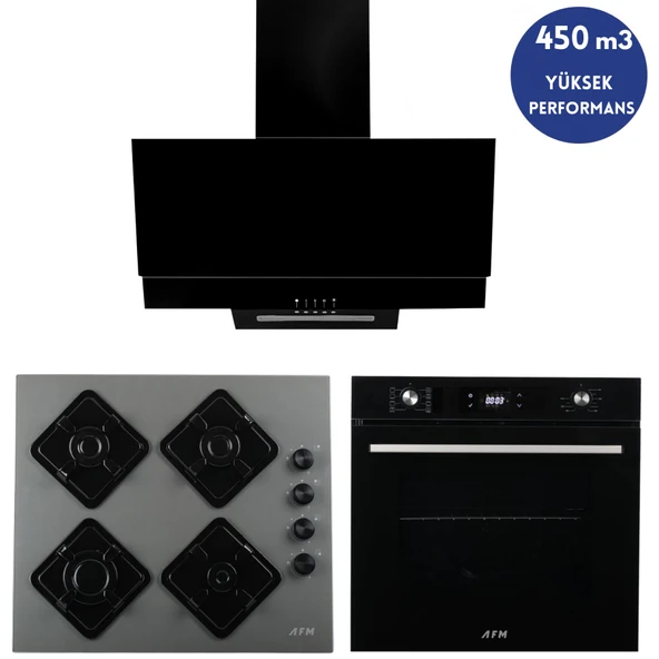 Alveus AFM Serisi NeW1 Turbolu Cam Siyah  3'lü Ankastre Set ( FM7700 + FM-BD2210 Antrasit + FM3300) ürün görseli 1