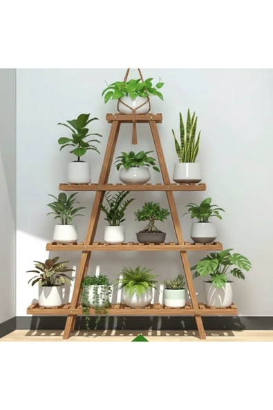 Ev dekka WoodDesign Masif Köknar Ahşap Çiçeklik – 4 Katlı Dekoratif Saksı Standı ve Bahçe Rafı (120x120 cm) ürün görseli 1