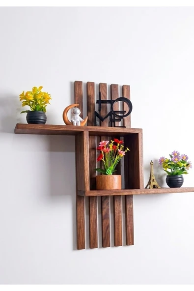 Ev dekka Dekoratif Ahşap Duvar Rafı 60x50{ cm} - Çift Taraflı Bant İle Yapıştırılabilir - Modern Kitaplık ürün görseli 1