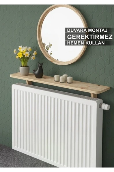 Ev dekka Dekoratif Ahşap Petek Üstü Raf - Duvar Delme Gerektirmeyen Radyatör Rafı (80 cm) ürün görseli 1