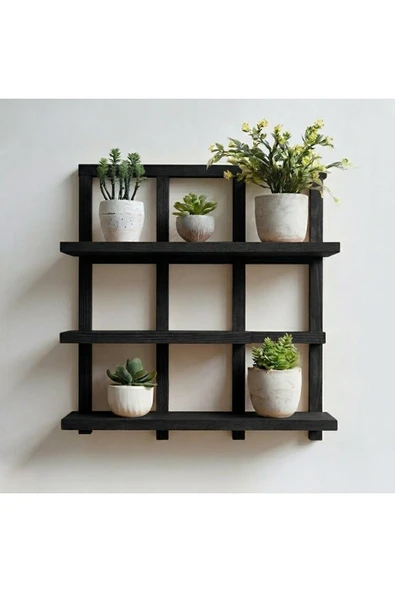 Ev dekka Ahşap Dekoratif Duvar Rafı - 50x50 cm Kare Tasarım Çok Amaçlı Kitaplık ve Çiçeklik ürün görseli 1