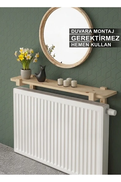 Ev dekka Doğal Masif Çam Petek Üstü Sehpa - Duvar Delme Gerektirmeyen Dekoratif Raf - 80x10 cm ürün görseli 1