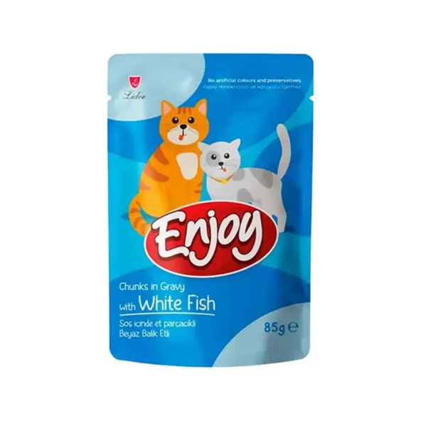 Enjoy Pouch Sos İçinde Et Parçacıklı Beyaz Balıklı Yetişkin Kedi Konservesi 85 Gr ürün görseli 1