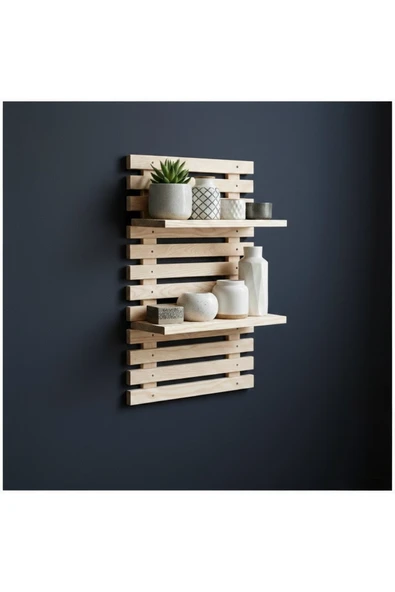 Ev dekka Woodify Yapışkanlı Doğal Ahşap Duvar Rafı - 50x30 cm Matkapsız Montaj Dekoratif Mutfak Banyo Rafı ürün görseli 1