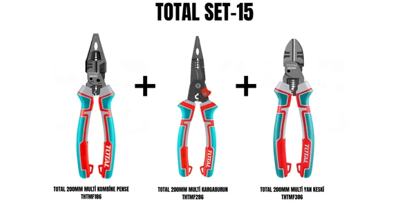 Total Set-15 (TOTAL 200MM MULTİ PENSE + KOMBİNE+KARGABURUN+ YAN KESKİ) ürün görseli 1