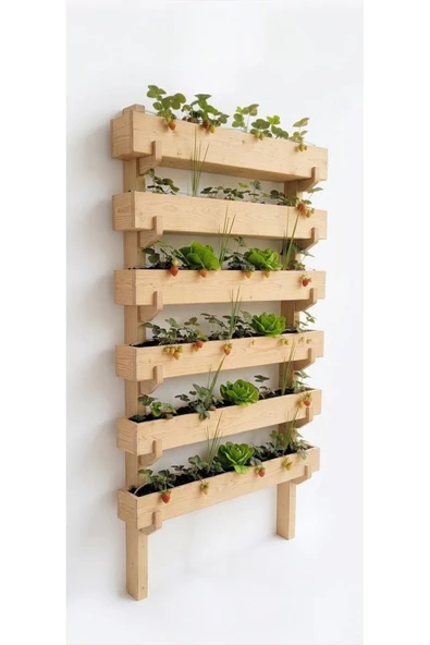 Ev dekka Ahşap Dikey Bahçe Saksılığı - 5 Katlı Balkon ve Duvar Tipi Saksı Standı 80x150 cm ölçüye dikkat ediniz ürün görseli 1