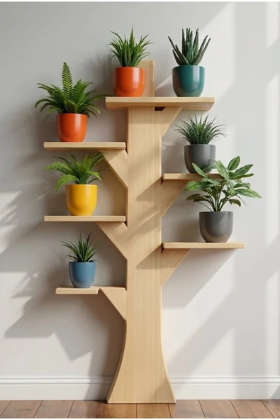 Ev dekka WoodTrend Ağaç Formlu 7 Raflı Ahşap Çiçeklik Sak sılık - 120 cm Kitaplık & Dekoratif Raf ürün görseli 1