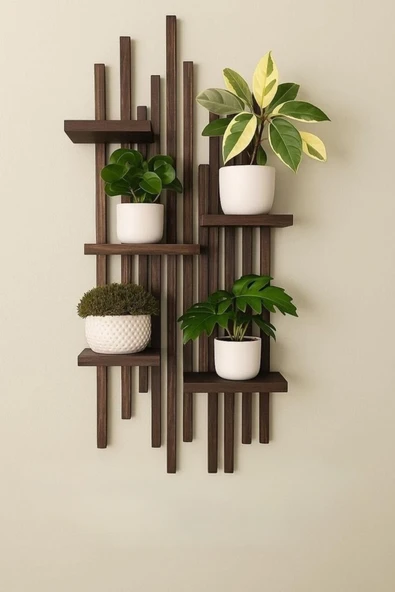 Ev dekka WoodStore | Premium Masif Ahşap Duvar Rafı - 120x50 cm Delmesiz Kurulum Bitkilik ürün görseli 1