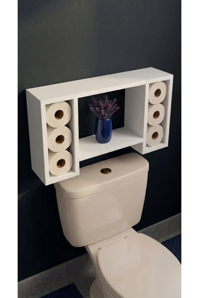 Ev dekka Modern Ahşap Banyo Rafı 6 Gözlü Tuvalet Kağıdı Standı ürün görseli 1