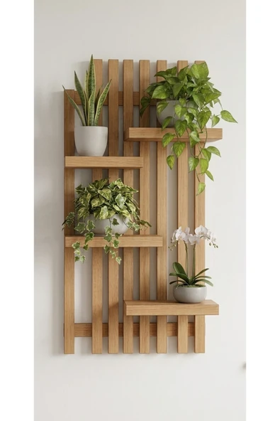 Ev dekka Doğal Ham Köknar Ağacı Duvar Rafı - Meşe Rengi Dekoratif Çiçeklik ve Kitaplık 80x35 cm ürün görseli 1