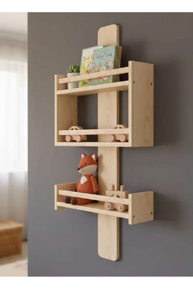 Ev dekka WoodyHome Montessori Ahşap Çocuk Kitaplığı Duvar Rafı - 60x40x10 cm Doğal Çam Oyuncak Düzenleyici ürün görseli 1