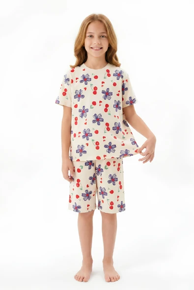 Kız Çocuk %100 Pamuk Pijama Takımı 8-13 Yaş 12697IS ürün görseli 1