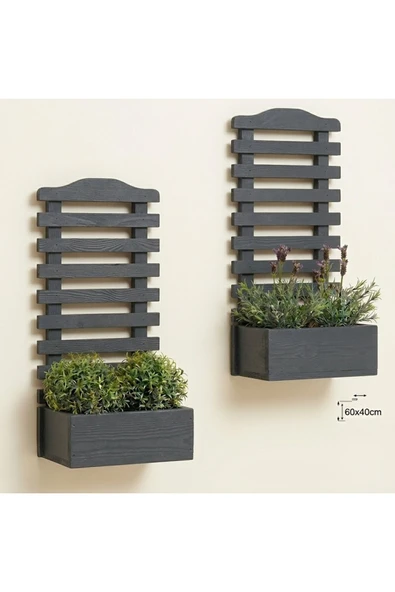 Ev dekka Ahşap Dekoratif Duvar Saksısı Çiçeklik 2'li Set - Bahçe Balkon Duvar Askısı Saksılık 60x40 cm ürün görseli 1