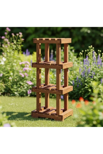 Ev dekka Ahşap Çiçeklik Standı 4 Katlı Saksı Standı Dekoratif Ahşap Raf 120 cm Kitaplık Bahçe Balkon Standı ürün görseli 1