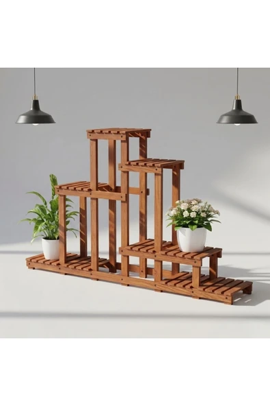 Ev dekka Doğal Köknar Ahşap Çok Katlı Çiçeklik Standı Saksılık 120x150x25 cm ürün görseli 1