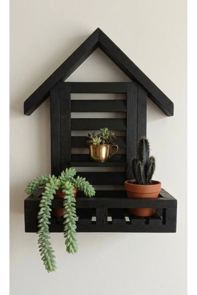 Ev dekka Dekorev Ham Köknar Ahşap Ev Tasarımlı Duvar Rafı - Dekoratif Mutfak ve Banyo Rafı - 40x20x25 cm ürün görseli 1