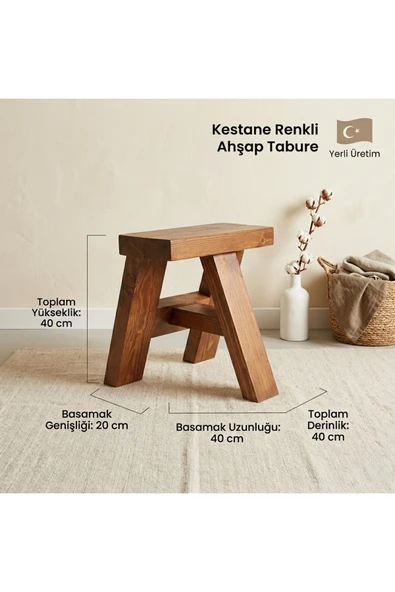 Ev dekka Masif Ahşap Tabure - 40 cm Yükseklik - Doğal Çam Basamaklı Tabure ürün görseli 1