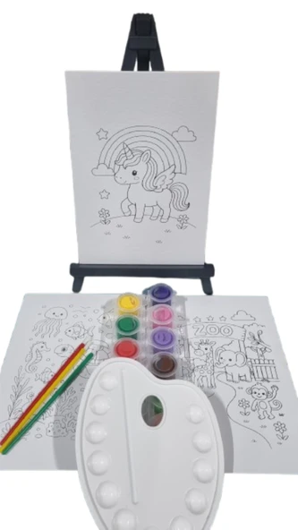 Ark Çizimli Plastik Pres Tuval Seti 18 X 24 Cm Akrilik Boya + Fırça ürün görseli 1