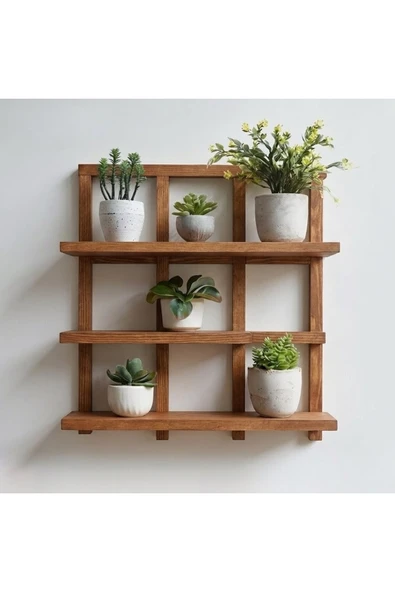 Ev dekka Ahşap Dekoratif Duvar Rafı - 50x50 cm Kare Tasarım Çok Amaçlı Kitaplık ve Çiçeklik ürün görseli 1