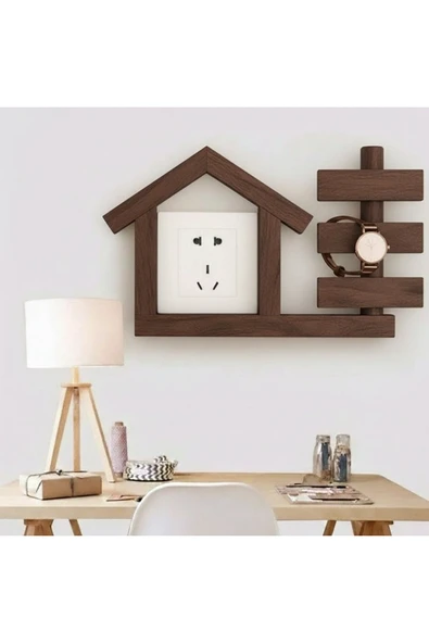 Ev dekka Dekoratif Ahşap Ev Tipi Priz Kapatıcı ve Organizer Raf - Takı Askılığı25x20 cm ürün görseli 1