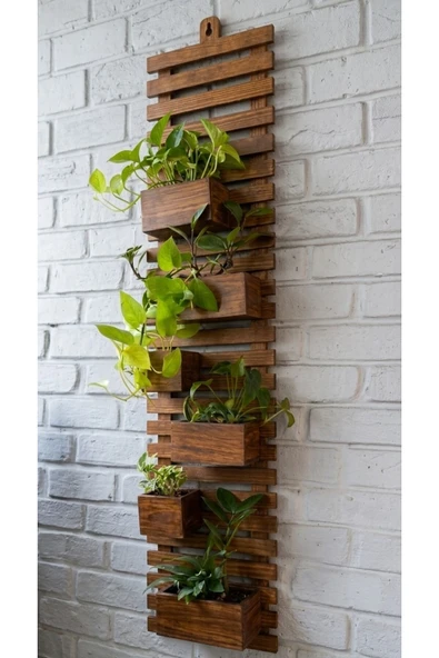 Ev dekka Ahşap Dikey Bahçe Duvar Saksılığı 80x25 cm- Modern Antrasit Siyah & Doğal Renk Dekoratif Çiçeklik ürün görseli 1