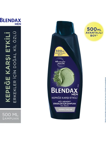 Blendax Men Kepeğe Karşı Etkili 4'ü 1 Arada Erkekler İçin Kil Özlü Şampuan 500 Ml ürün görseli 1