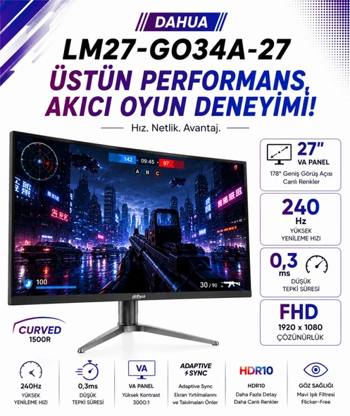 LM27-GO34A 27″ 240Hz 0.03ms 2K QD-OLED HDR400 QHD Gaming (Oyuncu) Monitör ürün görseli 1