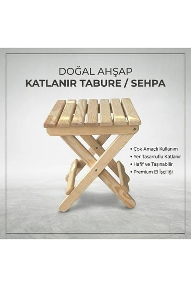 Ev dekka Ahşap Katlanır Tabure - Piknik, Balkon ve Kamp Masası - 50x25 cm ürün görseli 1