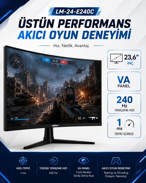 DHI-LM24-E240C VA Panel Curved (Kavisli) 23,6 inç 240 Hz 1920 (H) × 1080 (V) Çözünürlük 1 MS Gaming Monitör ürün görseli 1