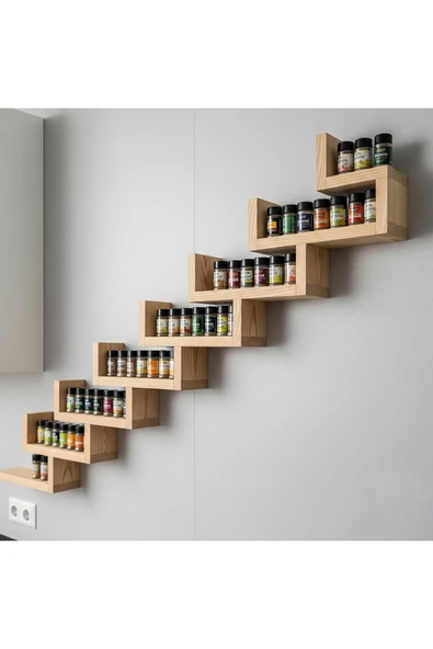 Ev dekka Plus Aksesuar Dekoratif Duvar Rafı - 8 Katlı Merdiven Tasarım Saksılık ve Baharatlık - 25x10 cm ürün görseli 1