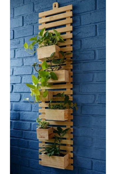 Ev dekka Ahşap Dikey Bahçe Duvar Saksılığı 80x25 cm- Modern Antrasit Siyah & Doğal Renk Dekoratif Çiçeklik ürün görseli 1