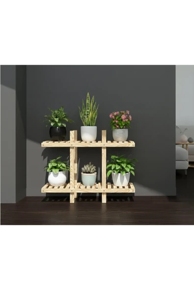 Ev dekka Doğal Köknar Ahşap 2 Katlı Dekoratif Çiçeklik - 100x100 cm derinlik 25 cm Büyük Boy Saksı Standı ürün görseli 1
