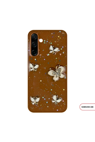 Samsung Galaxy A56 Uyumlu Kelebekli Taşlı Simli Kalpli Wish Silikon Telefon Kılıfı ürün görseli 1