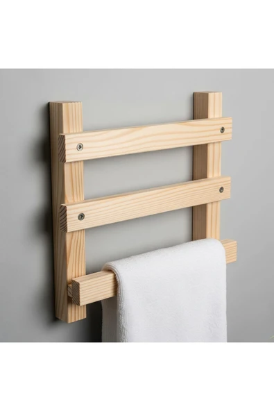 Ev dekka Ahşap Banyo Havluluk Askısı - Vidasız Yapışkanlı El Havlusu Rafı - 25x25 cm ürün görseli 1