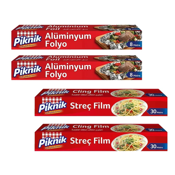 Piknik Alüminyum Folyo 8 m ve Streç Film 30 m 4 lü Karma Paket ürün görseli 1