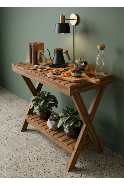 Ev dekka Nelyu Masif Ahşap Yan Sehpa - 80x60x20 cm Çok Amaçlı Dekoratif Raf ürün görseli 1
