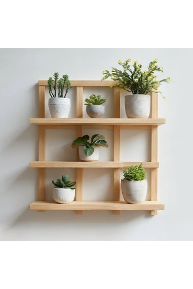 Ev dekka Dekoratif Ahşap Duvar Rafı - 50x50x10 cm - Çok Amaçlı Kitaplık ve Çiçeklik ürün görseli 1