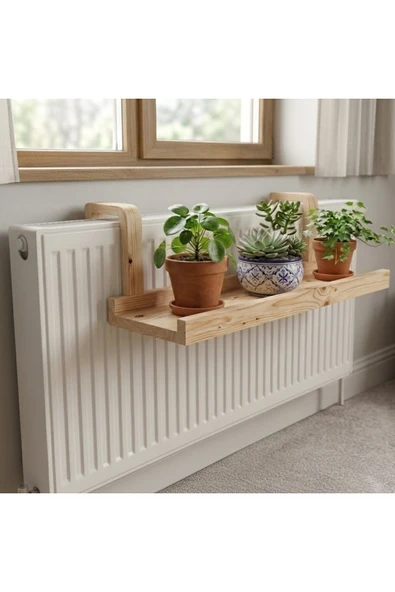 Ev dekka Radyatör Üstü Askılı Ahşap Raf - Kalorifer Üstü Çiçeklik Ve Dekoratif Raf - 80 x 10 cm ürün görseli 1
