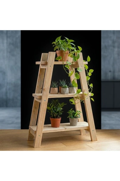 Ev dekka Dekoratif Ahşap Merdiven Çiçeklik Saksı Standı 3 Katlı Balkon Bahçe Rafı 120x100 cm ürün görseli 1