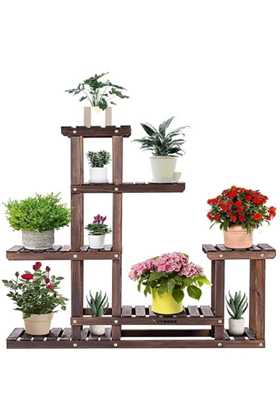 Ev dekka Dekoratif 7 Raflı Ahşap Saksılık Çiçeklik - 120x120 cm Çok Katlı Salon Balkon Standı ürün görseli 1