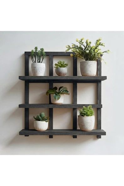Ev dekka Ahşap Dekoratif Duvar Rafı - 50x50 cm Kare Tasarım Çok Amaçlı Kitaplık ve Çiçeklik ürün görseli 1