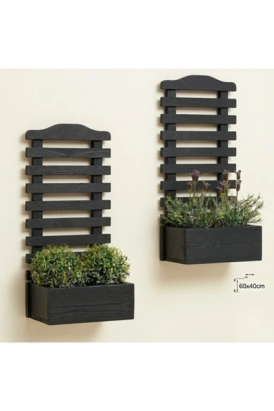 Ev dekka Ahşap Dekoratif Duvar Saksısı Çiçeklik 2'li Set - Bahçe Balkon Duvar Askısı Saksılık 60x40 cm ürün görseli 1