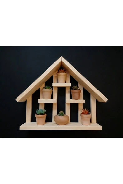 Ev dekka Ahşap Ev Tasarım Dekoratif Duvar Rafı - Sukulent ve Mini Çiçek Rafı 40x30 cm ürün görseli 1