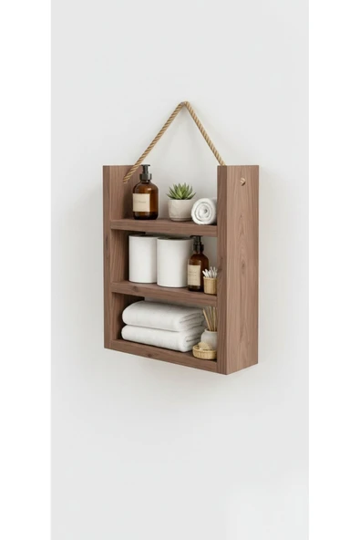 Ev dekka Ahşap 3'lü Duvar Rafı - Dekoratif Banyo ve Mutfak Organizeri - 60x30 cm ürün görseli 1