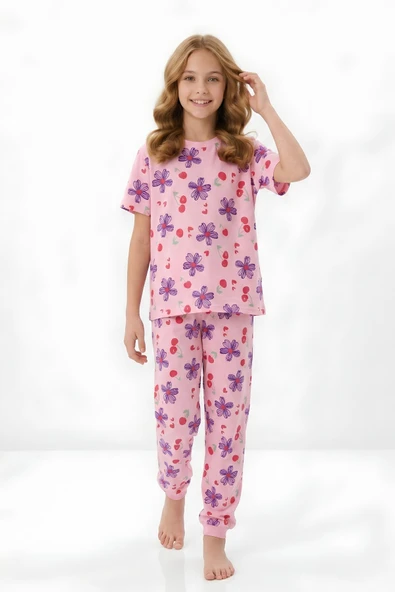 Kız Çocuk %100 Pamuk Pijama Takımı 8-13 Yaş 12698IS ürün görseli 1