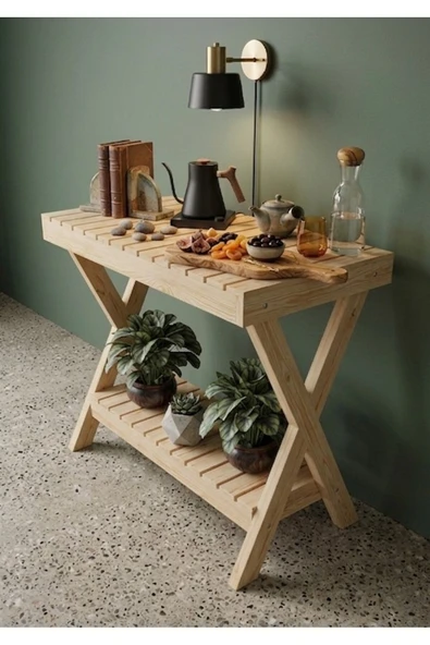 Ev dekka Nelyu Masif Ahşap Yan Sehpa - 80x60x20 cm Çok Amaçlı Dekoratif Raf ürün görseli 1