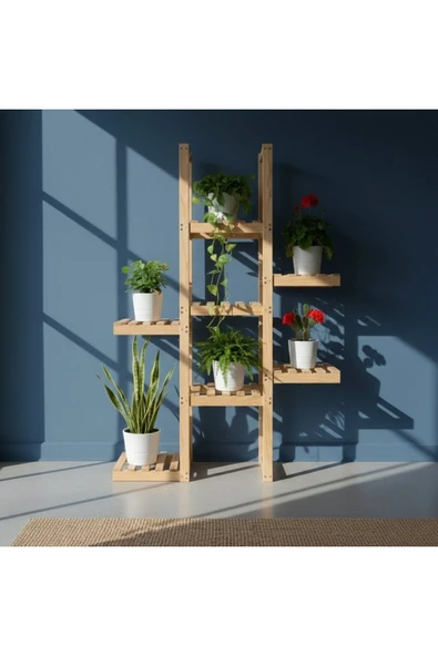 Ev dekka Modern Ahşap Saksılık Çiçeklik - 120 cm Boyutunda 7 Katlı Merdiven Çiçeklik - Dekoratif Saksı Rafı ürün görseli 1